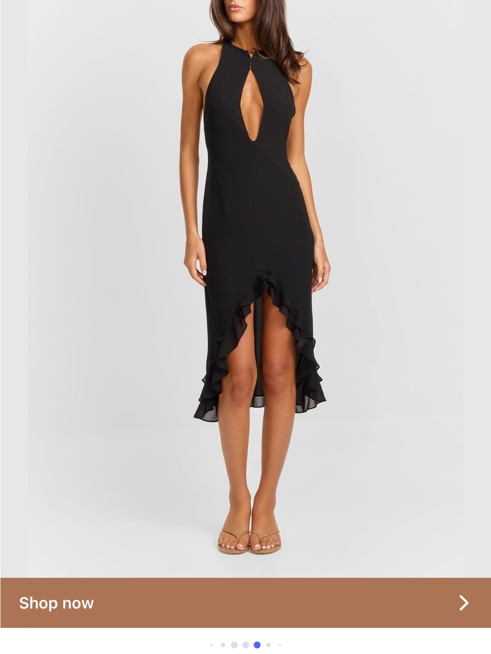Sleeveless Black High-Low Ruffle Hem Dress with Keyhole